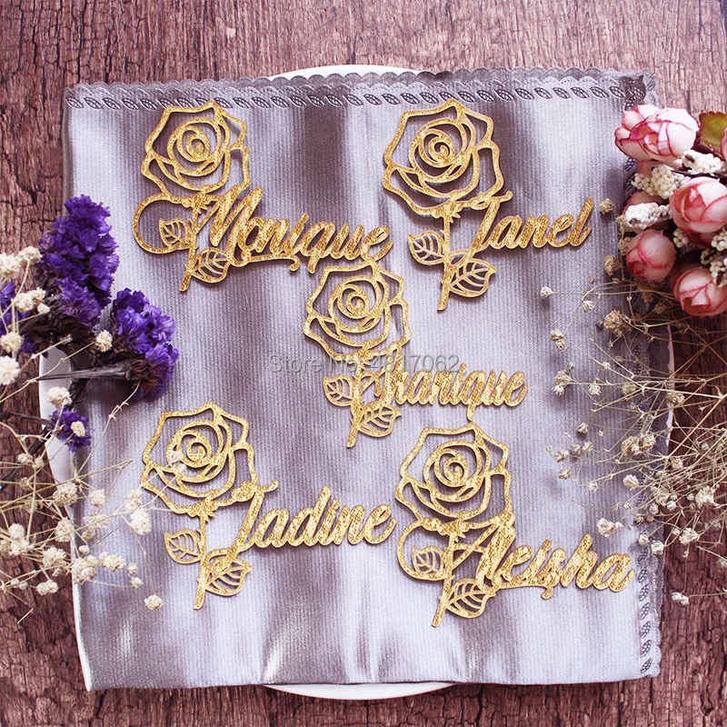 Пользовательская лазерная резка имени логотипа места настройки розы Свадебное
