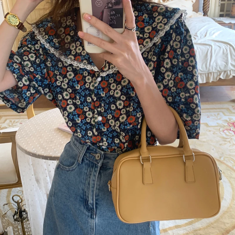 

Blouses Outwear Korean Stylish Femme Office Lady All Match Casual 2021 Elegant New Florals Women Fashion Printed Shirts Tops
