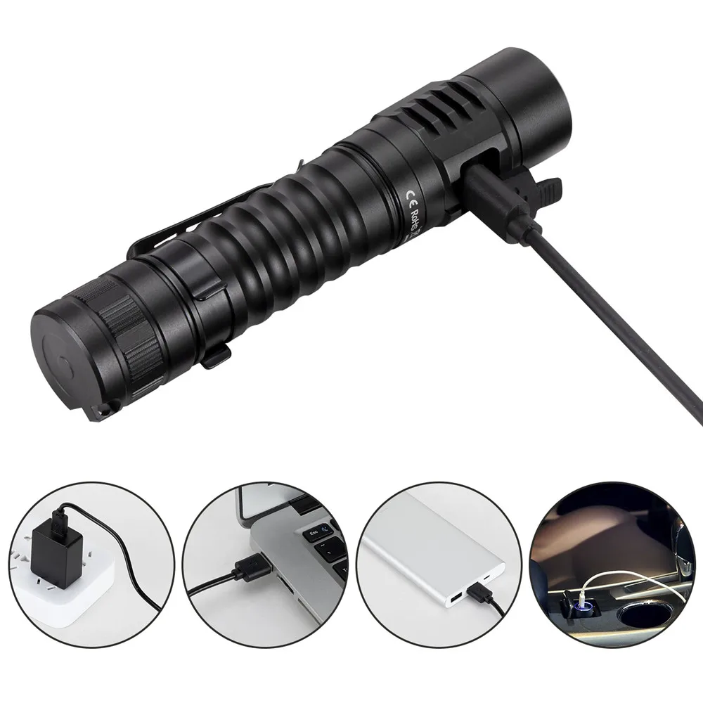 Satılık FC11 şarj Edilebilir 18650 LED El Feneri LH351D 1300lm Ile USB-C şarj Edilebilir Manyetik Kuyruk Güç Göstergesi