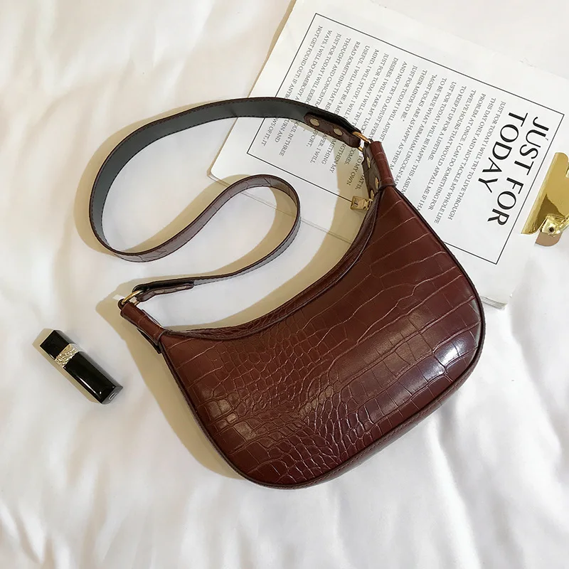 

Retro Crocodile Pattern Crossbody Bags For Women 2021 Luxury Hobo Bags Women Bags Designer Saddle Bags Lady Purses And Handbags