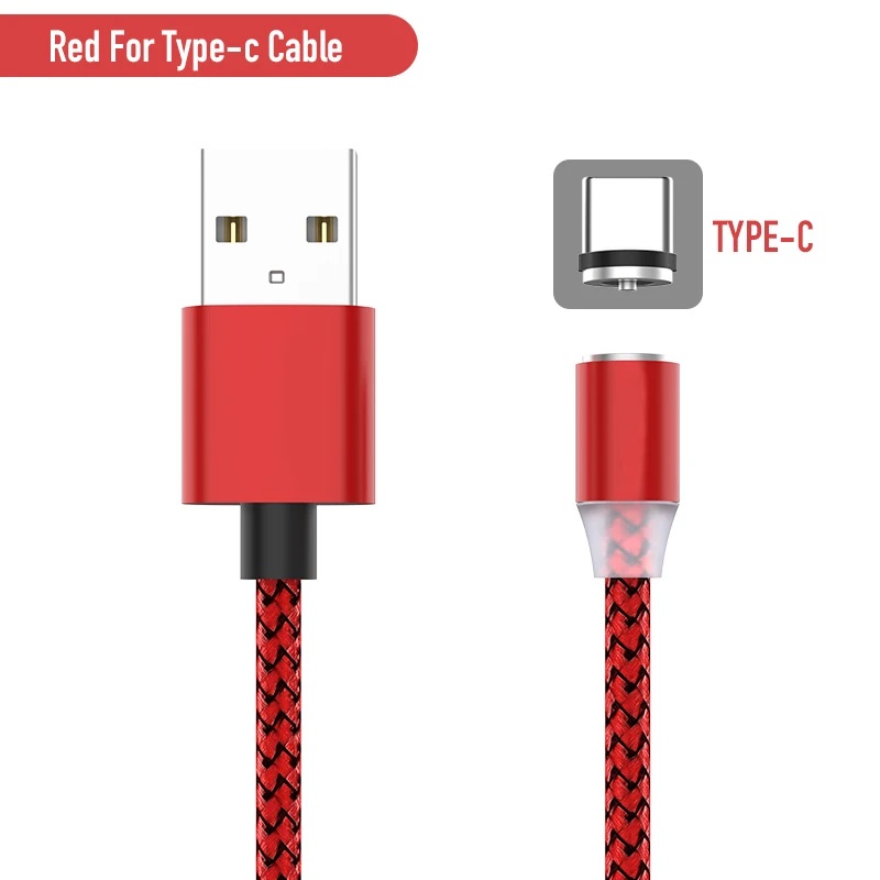 1 м 2 м 2.4A Магнитный USB кабель Micro usb type C кабель со светодиодной подсветкой Магнит USB лента C Шнур для iPhone samsung Xiaomi Кабель зарядного устройства - Цвет: Red For Type C