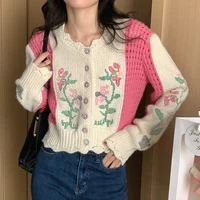 womens knitted crochet cardigan short sweater 2022 new fashion korean loose single breasted jacket womens cardigan crop top