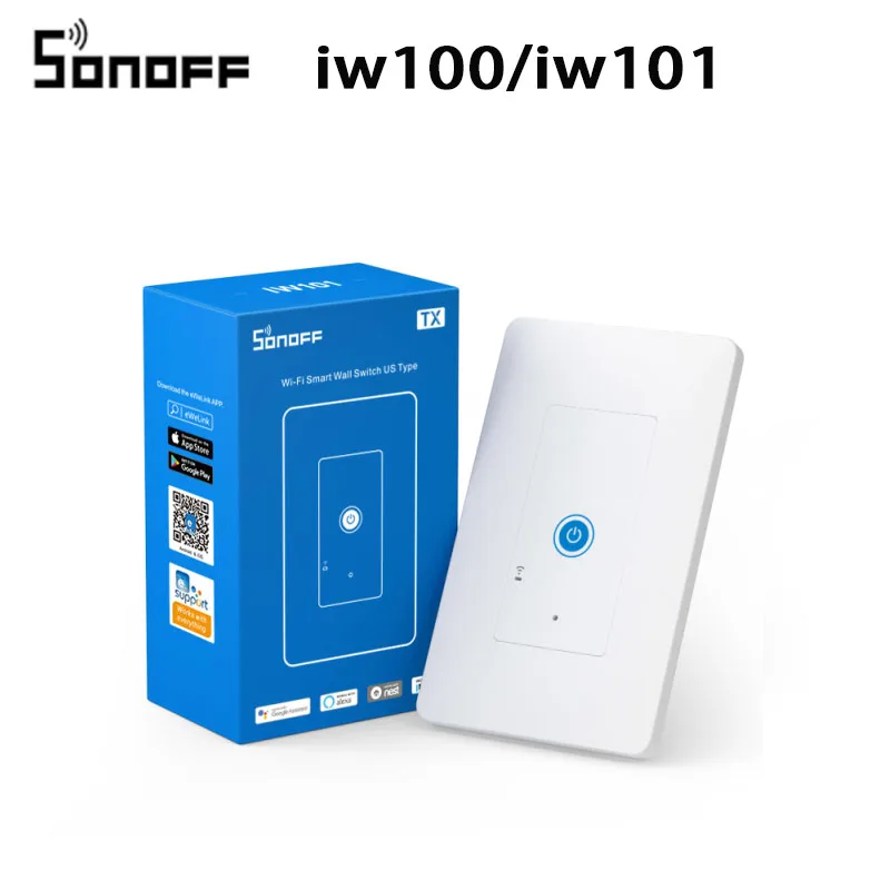 Интеллектуальный выключатель света Sonoff TX нам IW100/IW101 стены Wifi умный сенсорный переключатель 15A с вилкой формата US работать через EWeLink Поддержка Alexa Google Home IFTTT