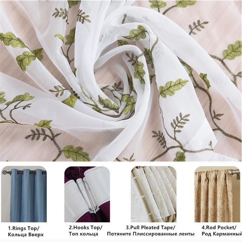 

Green Curtain Window Tulle Embroidery Sheer Voile Curtains For Living Room Bedroom Curtain Tulle
