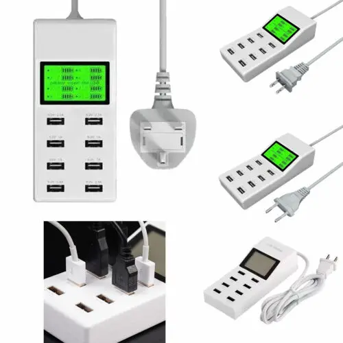 Универсальный дорожный адаптер переменного тока с 8 USB портами и светодиодным