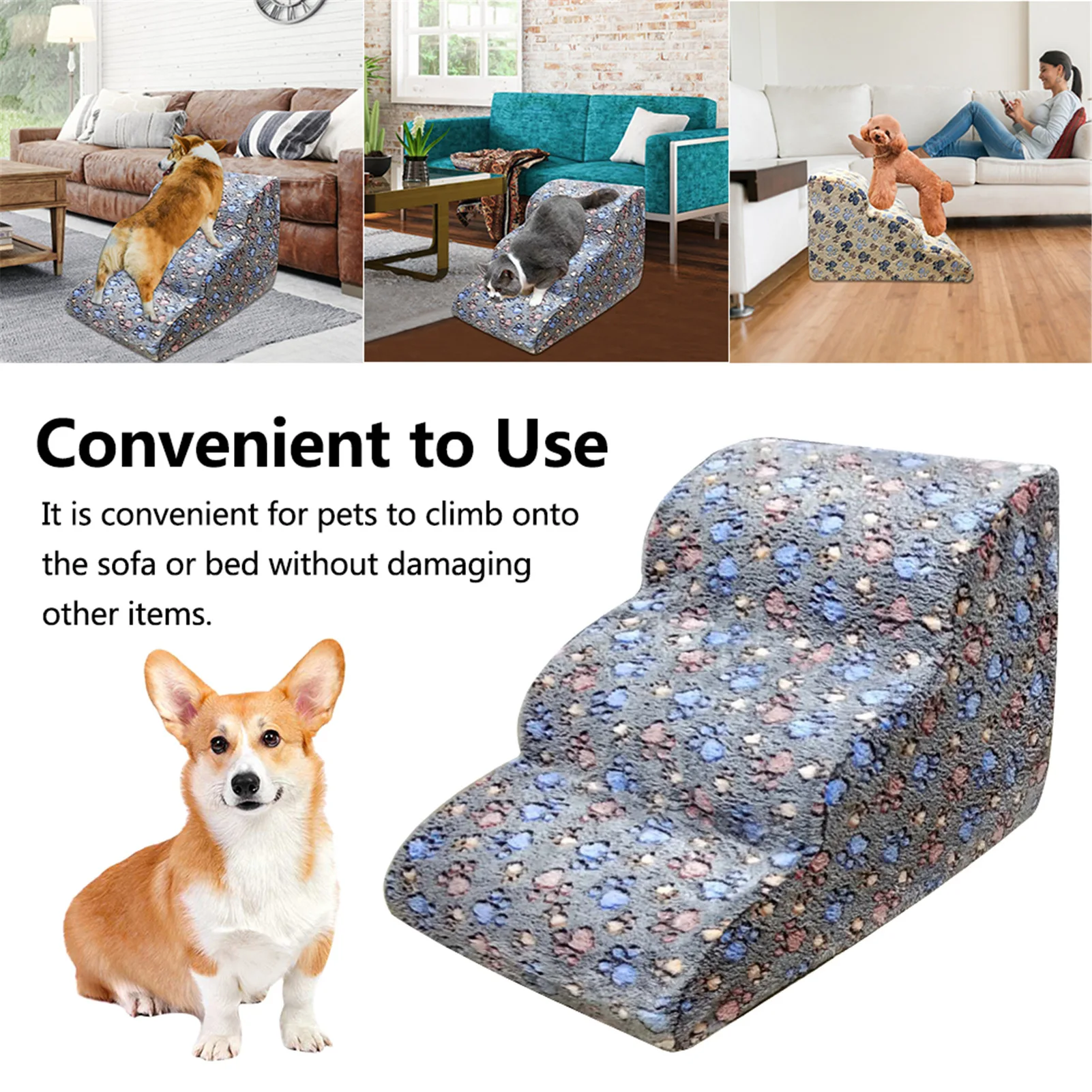 

Dog Stairs Ladder Pet Stairs Step Dog Ramp Sofa Bed Ladder For Dogs Cats Climbing Detachable Bed Ladder Pet Eco Friendly