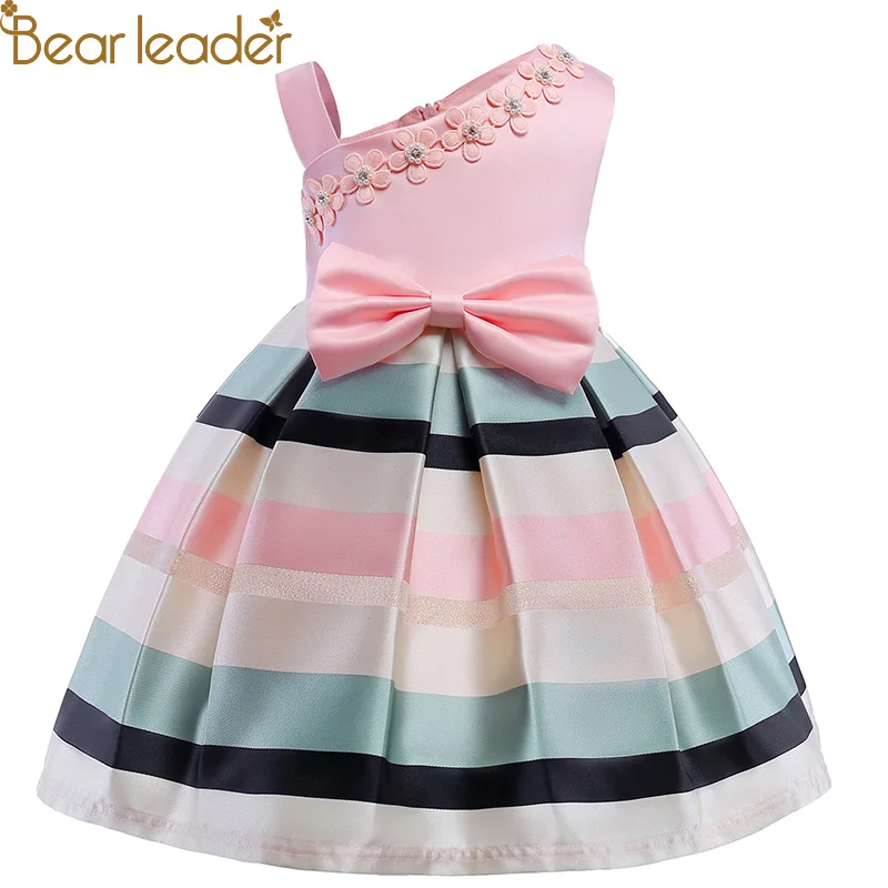 

Bear Leader Girls Dresses 2018 New Girls Pearl Flower Party Sleeveless Dress Strap Stripe Princess Bow Dress For 3-8 Years