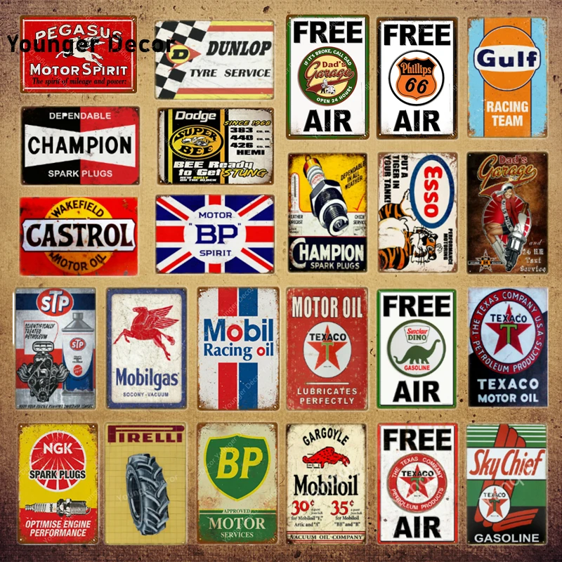 

Vintage Texaco Champion Motor Oil Tin Signs Gulf Motorcycle Car Tyres Poster Garage Shop Gasoline Home Metal Wall Decor YI-004