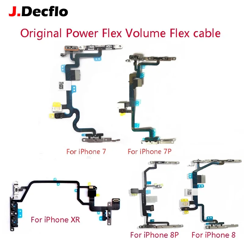 

JDecflo ORIGINAL NEW Power Flex Volume Flex Cable For iPhone 7 7G 7P 8 8G 8P XR With Metal Flexible Repair Replacement Parts