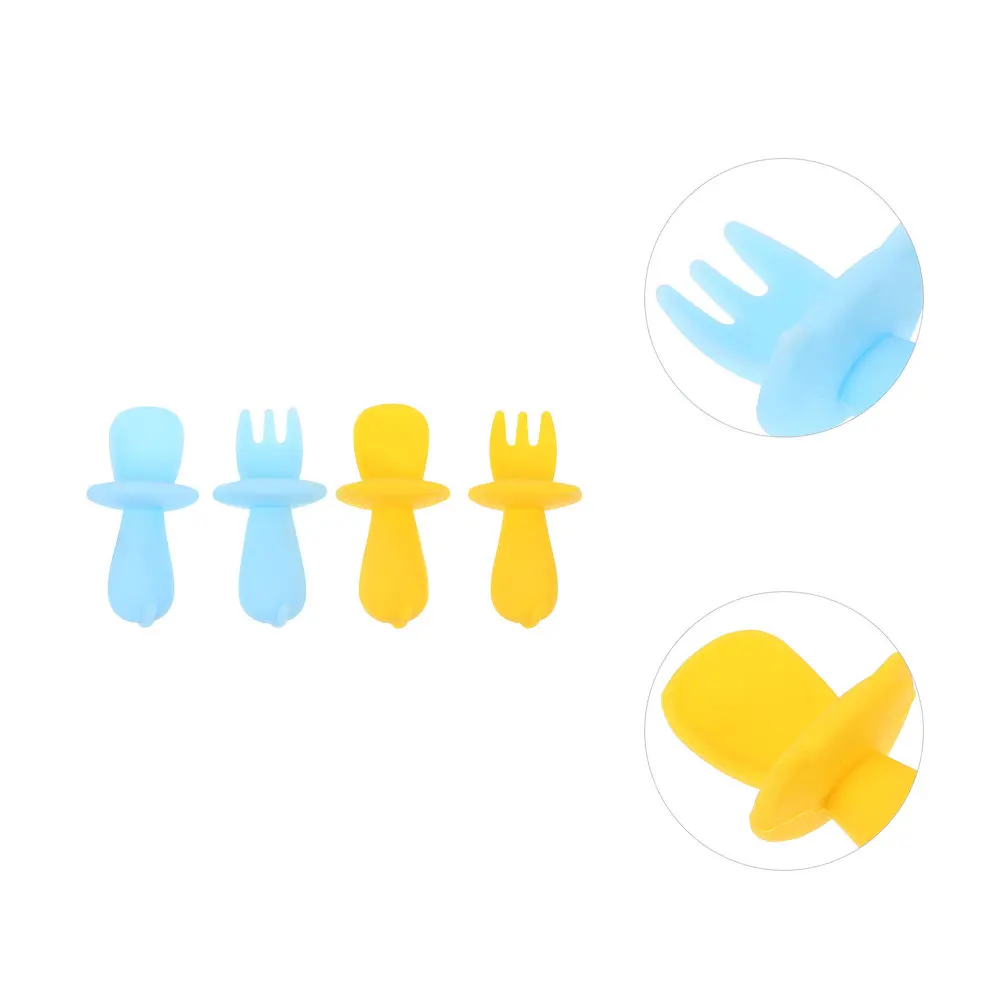 

2pcs Infant Feeding Baby Training Spoons and 2 Forks Kids Feeding Dishware