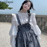 koijizayoi sweet woman two pieces set ruffles long sleeves white shirt japan style a line skirt lovely chic fashion suit spring