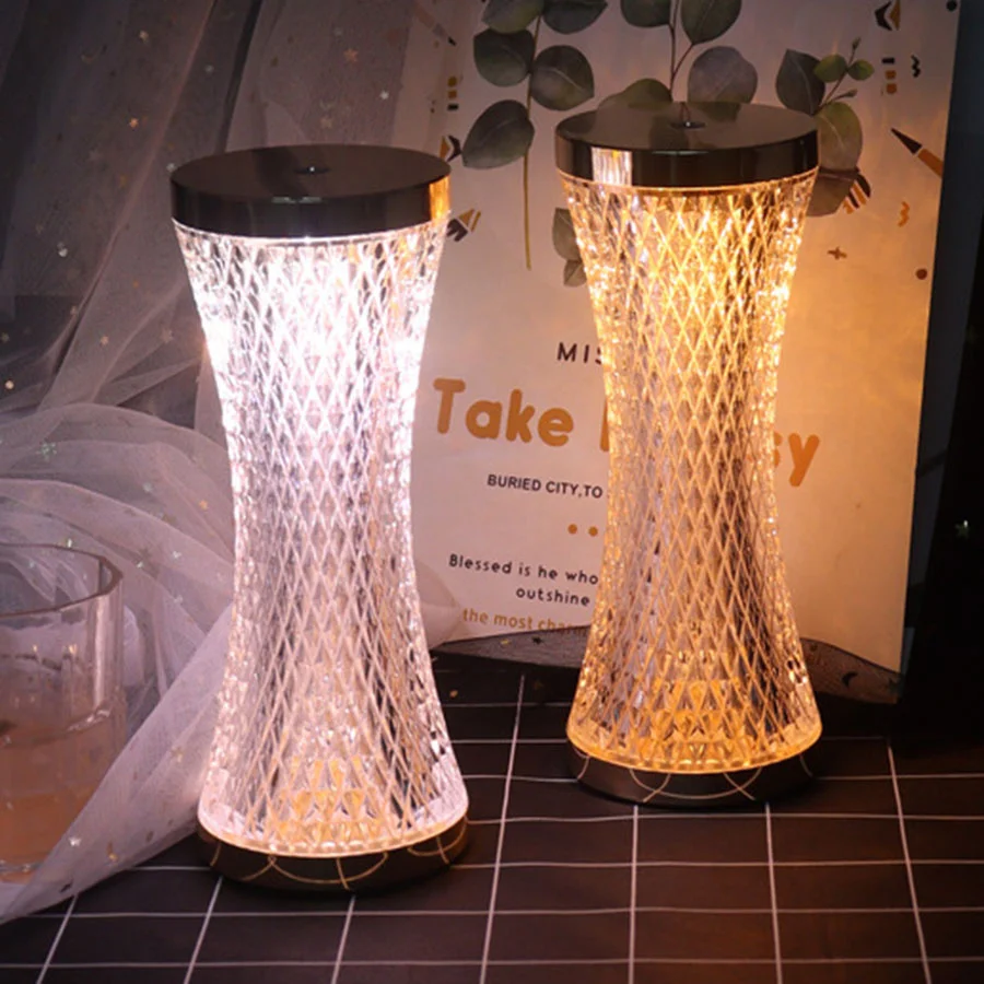 

Diamond LED Desk Lamp USB Rechargeable Touch Sensor Bar Light Restaurant Table Lamps Romantic Nightlight Bedside Lamp