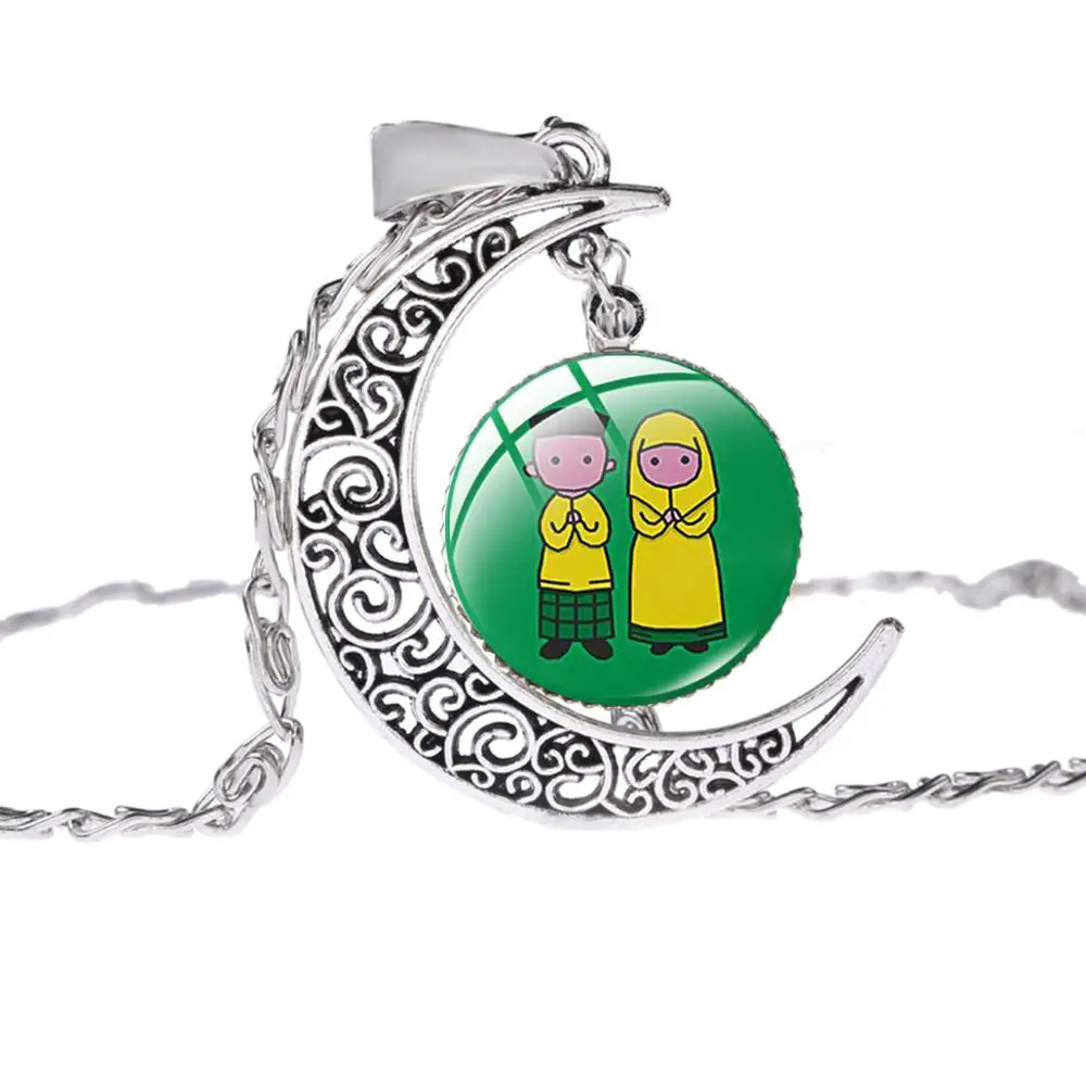 SIAN Religious Eid Mubarak Delicate Moon Necklace Big Ramadan Festival Party Theme Silver Plated Charm Glass Crystal | Украшения и