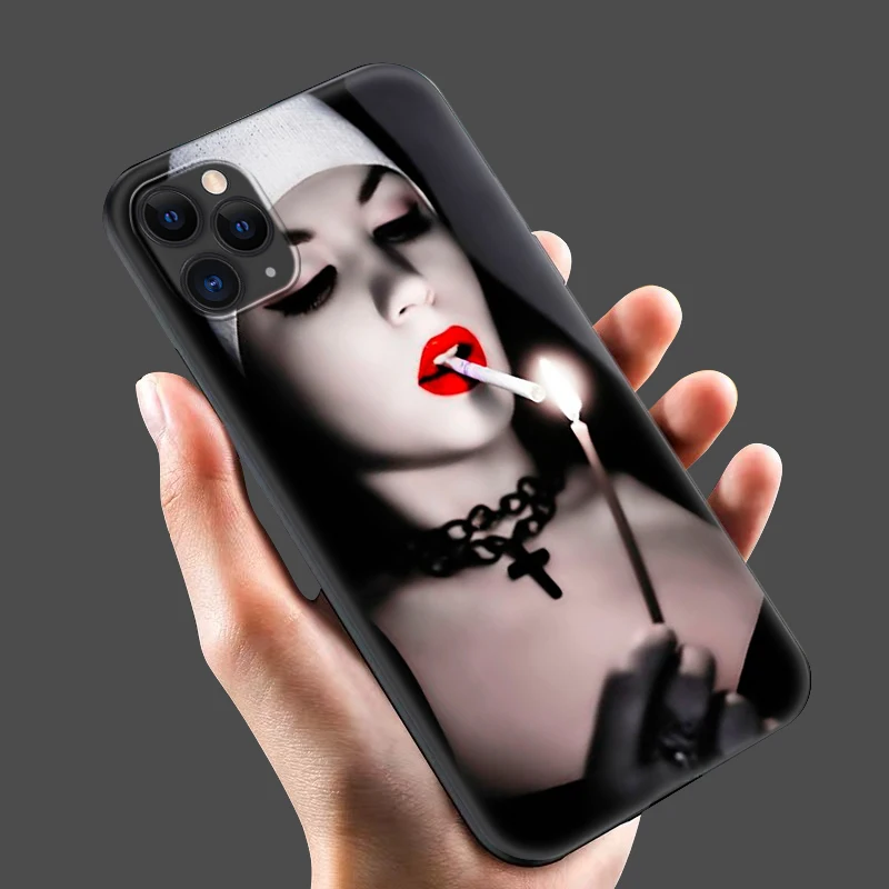 Black tpu case for iphone 5 5s se 6 6s 7 8 plus x 10 case silicon cover for iphone XR XS 11 12 13mini pro MAX SE 2020 Sister Nun