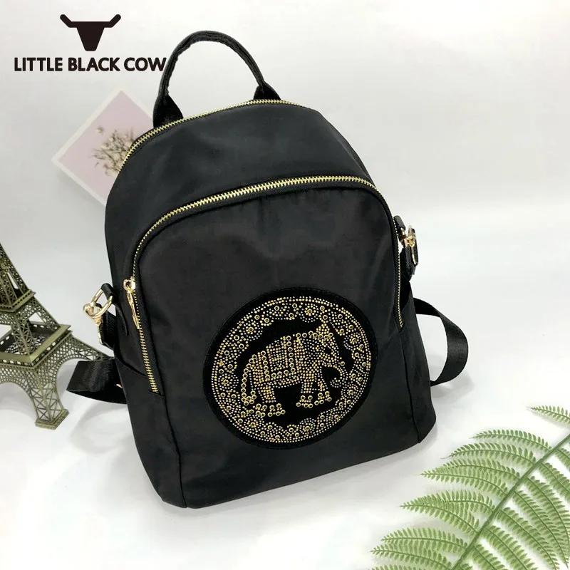 

2021 New Animal Pattern Backpack Female Fashion Diamonds Black Travel Backpack Waterproof Nylon Street Casual School Satchel