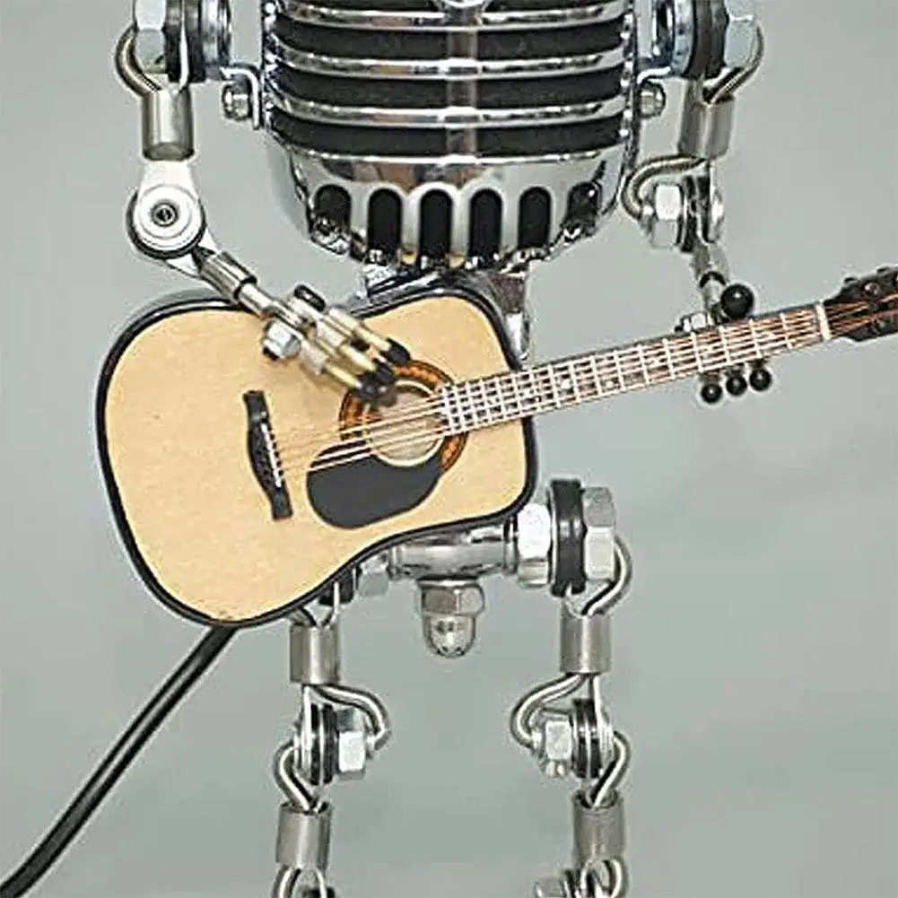 

Vintage Metal Microphone Robot Lamp Creative Desk Ornament Retro Microphone Robot Statue Home Decorations For Bars Party De
