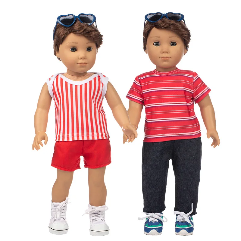 

2021 New Born New Baby Fit 17 Inch 43cm Doll Clothes Accessories Red Striped Denim Clothes For Baby Birthday Festival Gift