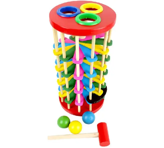 

Free shipping wooden color ball striking ladder toys, knocked at the table, baby hand games, Knock ball the ladder