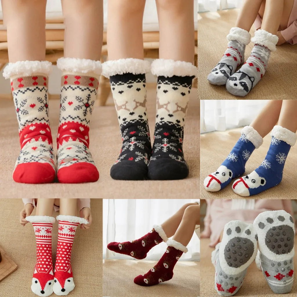 Christmas Socks Women Thicker Warm Soft Cotton Print Anti-slip Floor Casual Carpet Sock Winter Comfortable Hosiery |