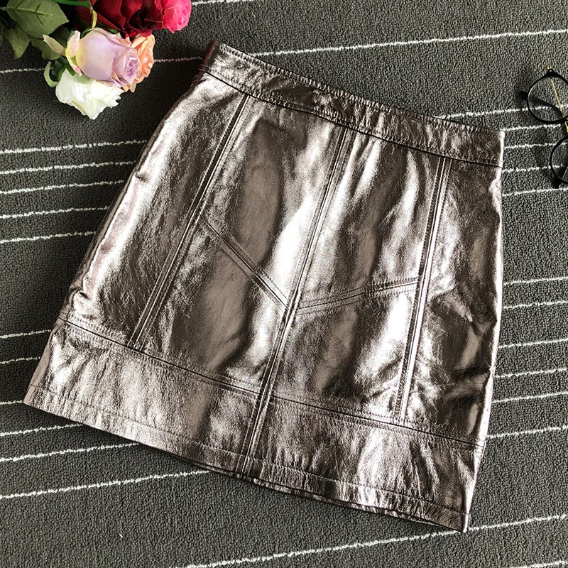 

Autumn Chic Spring women's high-rise real leather skirts High quality nature sheepskin leather A-line Skirt B665