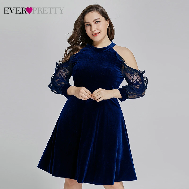 Сексуальные Короткие вечерние платья Ever Pretty AS05896 Холтер А-силуэта длинный кружевной рукав велюр вечерние платья Abiye Gece Elbisesi