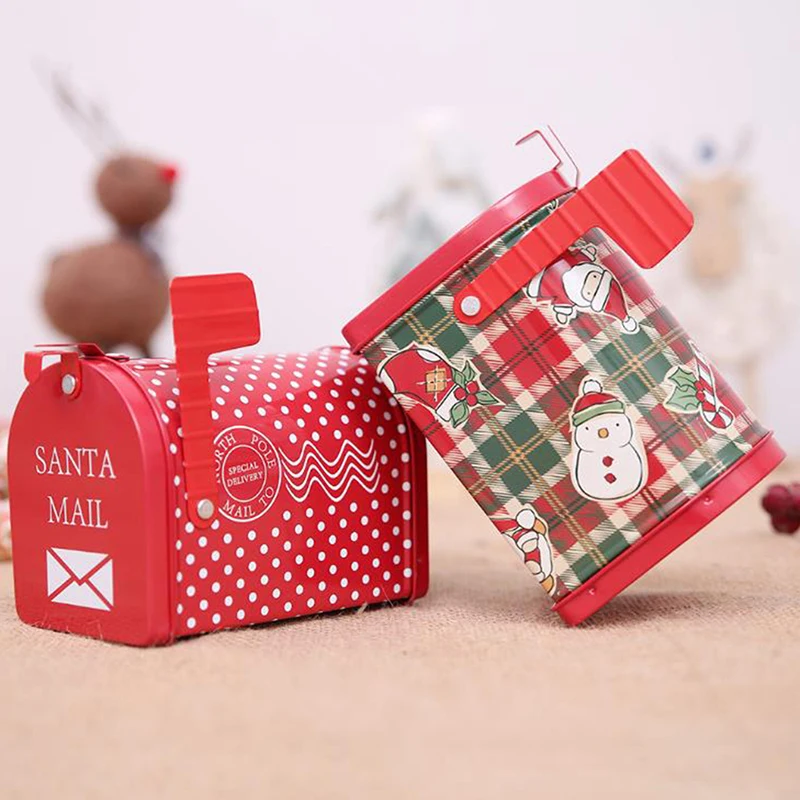 

1pc Mailbox Design Christmas Candy Can Christmas Iron Box Biscuit Storage Gift Box Decoration New Christmas Candy Iron Can