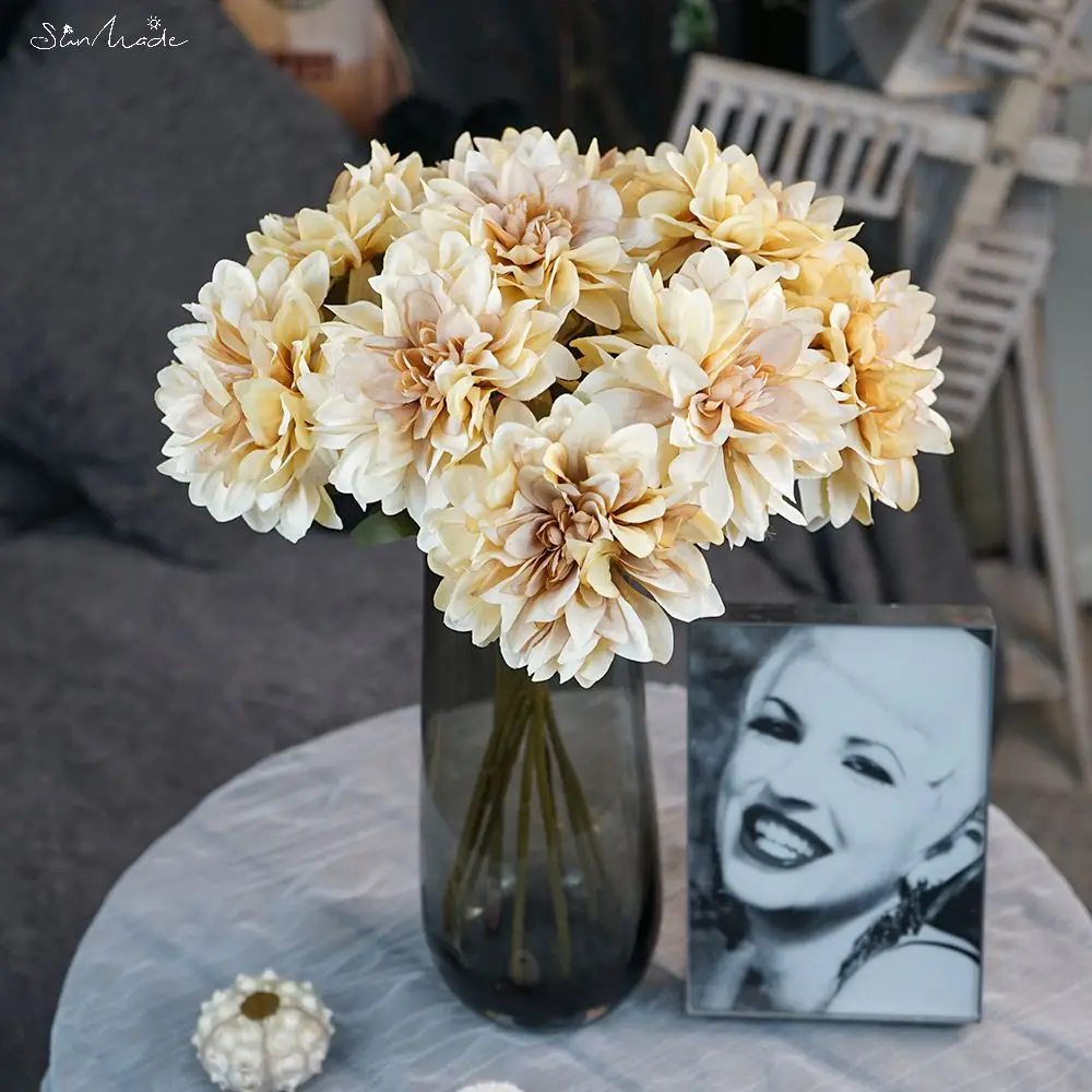 SunMade искусственные цветы из шелка Далии предметы для фотосъемки аксессуары