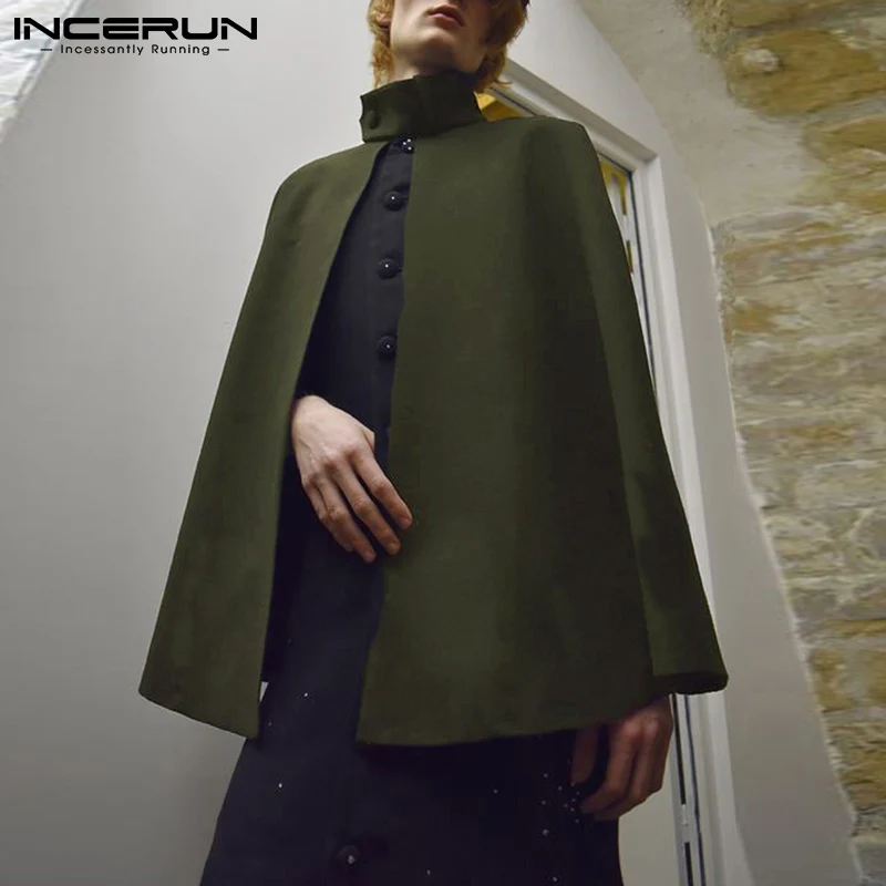 

INCERUN American Style Stand-collar Solid Comfortable Cloak Fashion Men Thermal Trench Coats Sleeveless Outwer Wear Cloak Coats