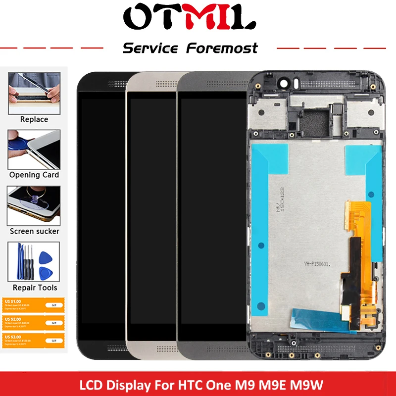 

ЖК-дисплей 5,0 "для HTC ONE M9 M9E M9W с рамкой, сенсорный дигитайзер в сборе, ЖК-дисплей для HTC One M9 M9E M9W, оригинал