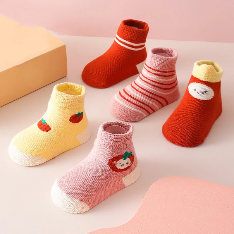 

Lawadka 5Pairs/lot 2022 New Spring Autumn Baby Socks For Girls Cartoon Striped Cotton Children's Girl Sock 0-4Years Accessories