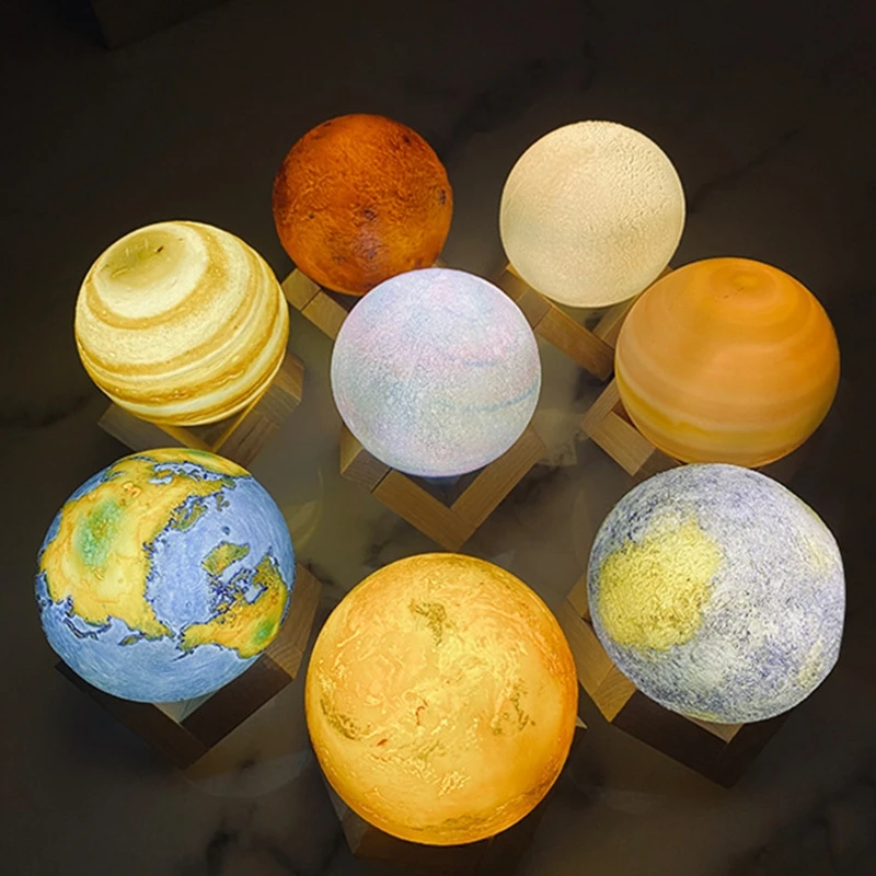 

Creative Rechargeable 3D Print Eight Planets Lamp Night Light Touch Pat Moon light With 3Colors Home Decor Romantic Gift