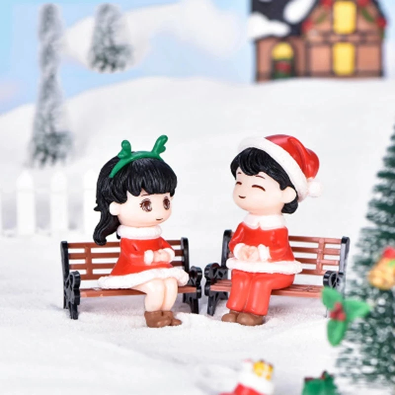

ZOCDOU 2 Pieces Christmas Sitting Couple Small Statue Figurine Micro Crafts Ornament Miniatures DIY Home Garden Decor Doll Toy