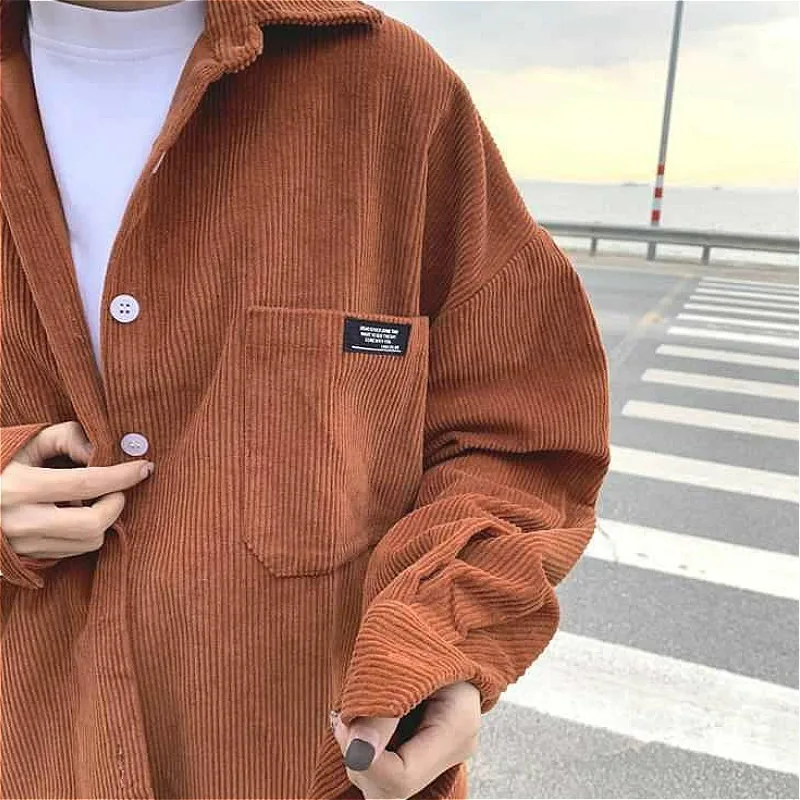 

Basic Jackets Women Japanese Style Chic Leisure Loose BF Unisex Autumn Baggy Harajuku Solid Pockets Chic Casual Simple Corduroy