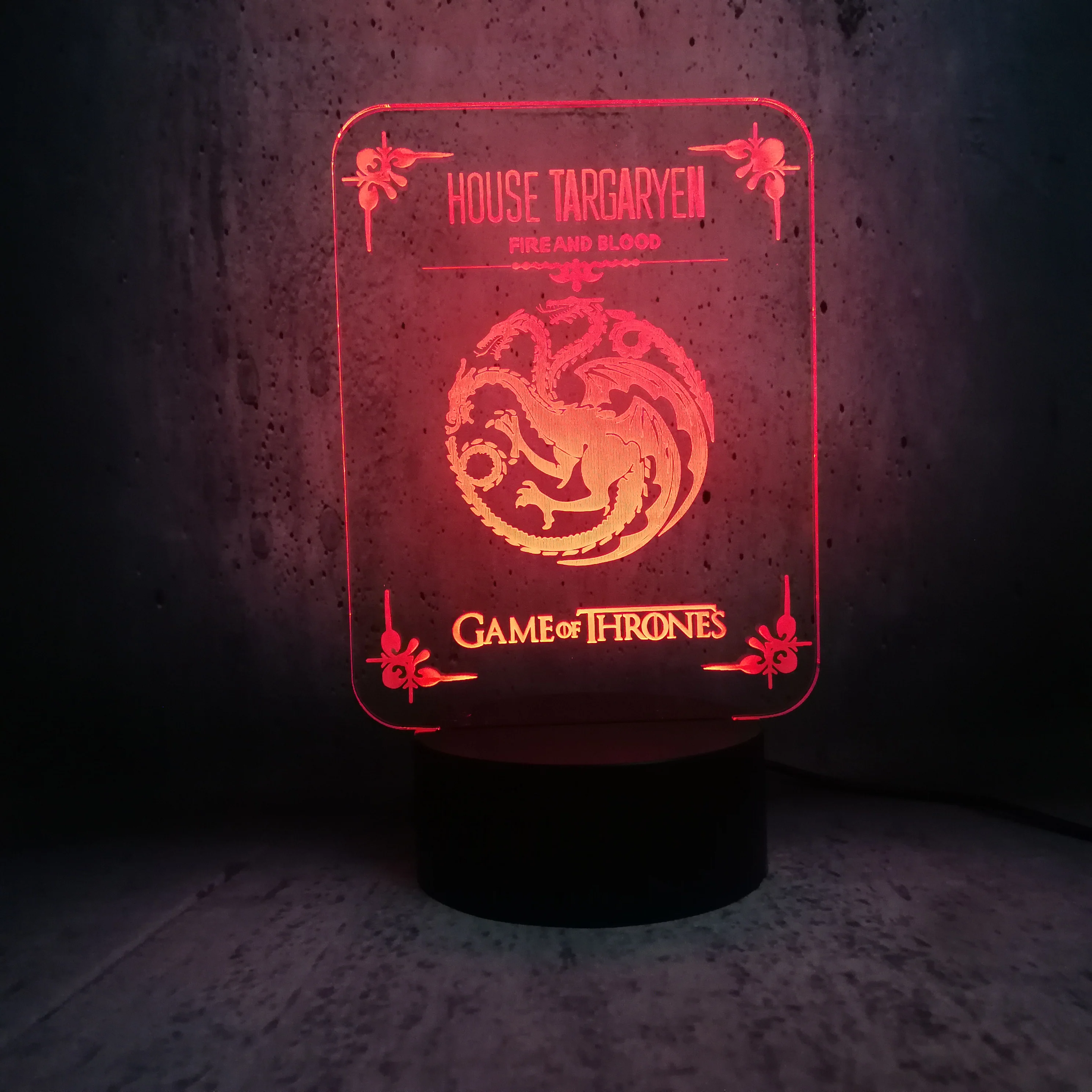 Дом Таргариенов луна лампа огонь и кровь 3D светодиодный светильник Игра