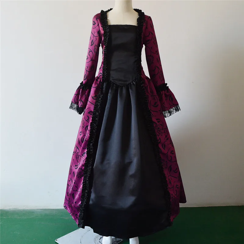 Средневековое готическое платье 18 го века кружевное с цветочным принтом в стиле