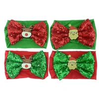 1 pcs christmas gifts sequin bow headband for kids headwear xmas hair bands soft elastic nylon turban baby girl hair accessories
