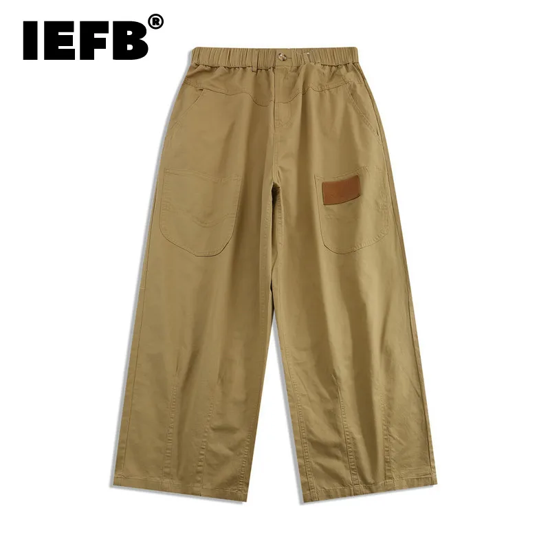 

Брюки-карго IEFB мужские с эластичной завышенной талией и широкими штанинами, уличная одежда в американском стиле, Осенние Хлопковые Штаны, ...