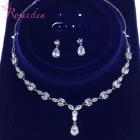 elegant teardrop full cubic zirconia cz crystal necklace and earring bridal jewelry set re3681