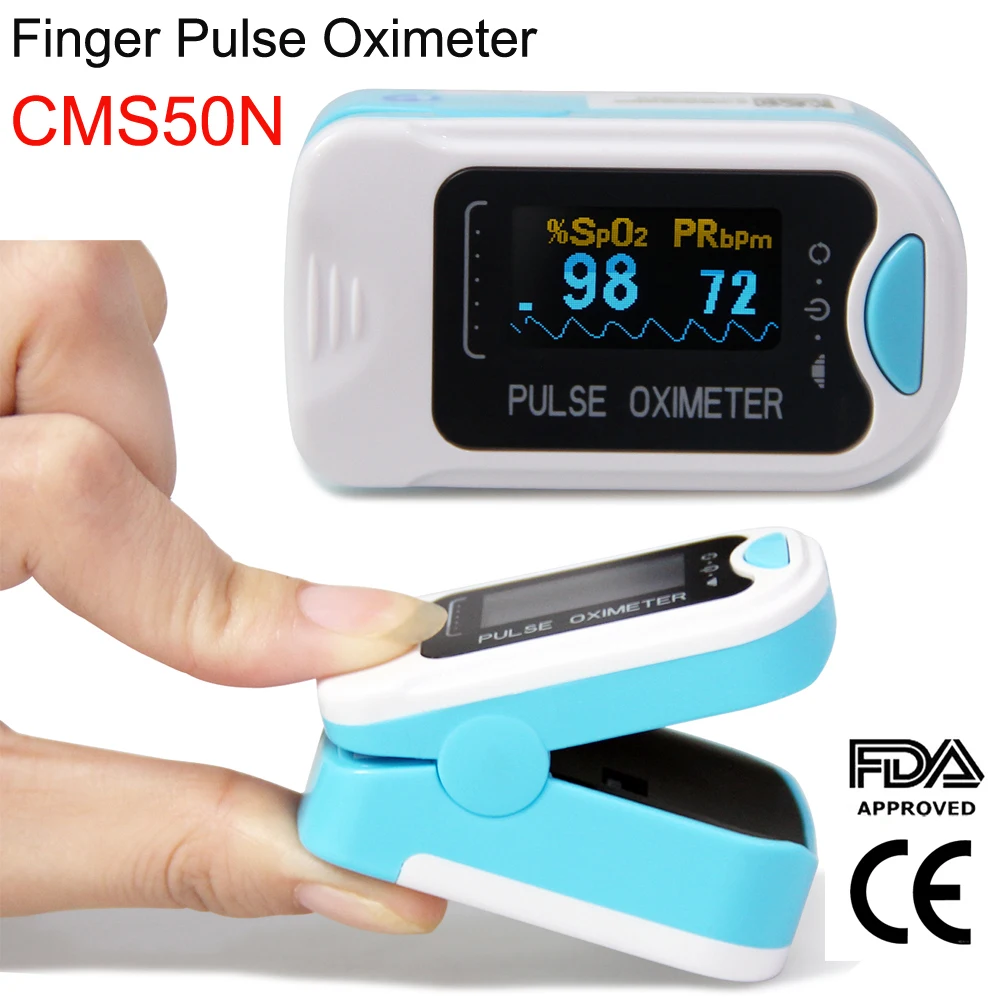CMS50N Пальчиковый Пульсоксиметр портативный взрослый измеритель кислорода в