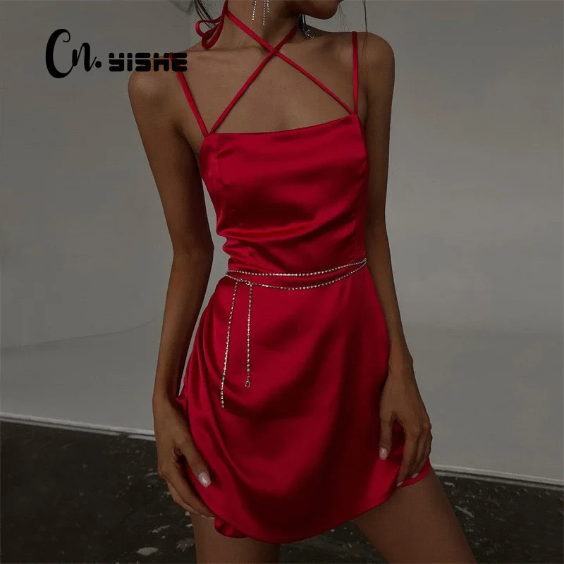 

Женское атласное платье на завязках, с открытыми плечами