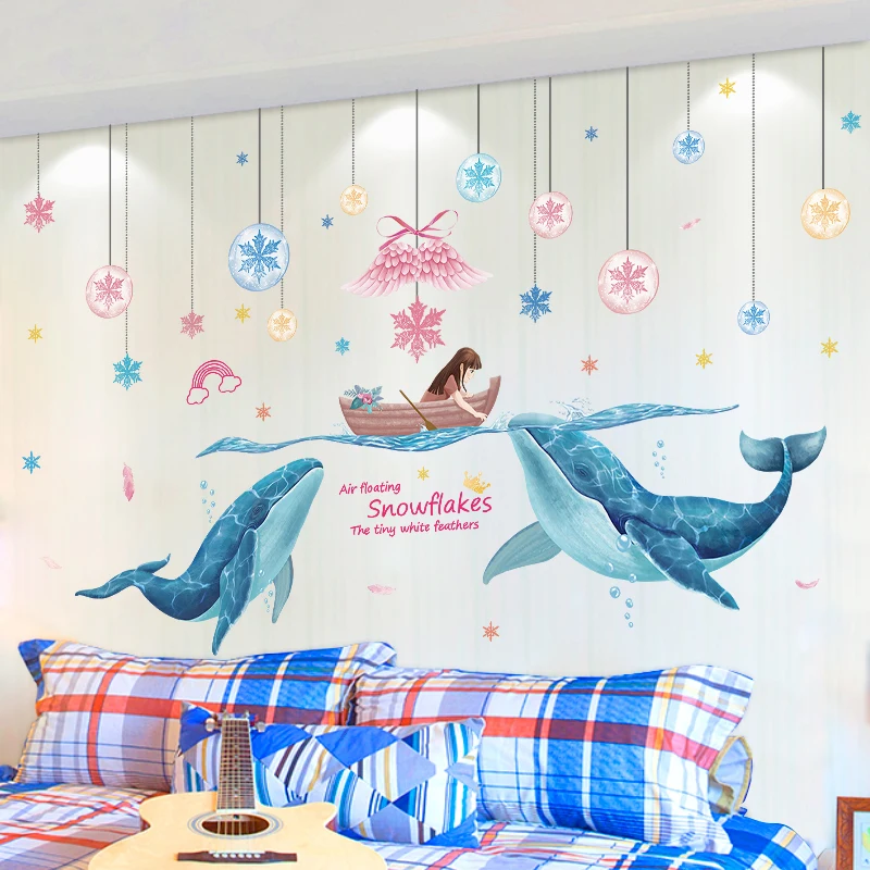 

Whales Animals Wall Sticker DIY Snowflakes Wings Mural Decals for Kids Rooms Baby Bedroom Children Nursery Home Decoration