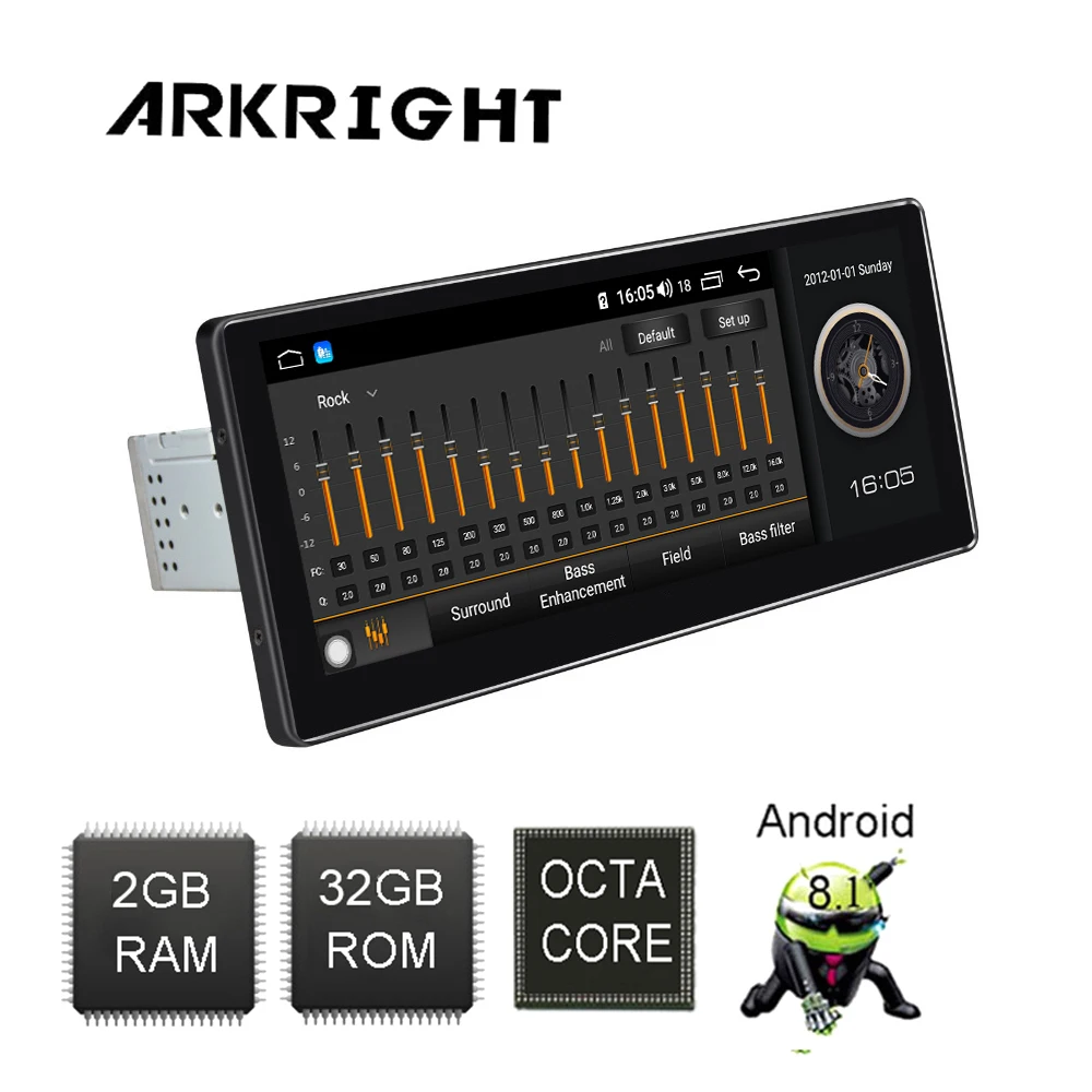 ARKRIGHT 10,25 ''1Din 32 ГБ Android 8,1 головное устройство Восьмиядерный аудио для стерео-Радио автомобильной универсальный мультимедийный плеер встроенный DSP 4G