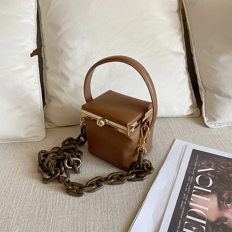 

Fashion Shoulder Handbag Designer Party Small Box Tote Bag Vintage Genuine Leather Square Bucket Bag Women Chains Crossbody Bags