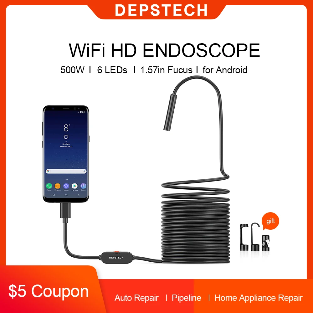 Câmera de Inspeção Ultra-fina do Endoscópio de Depstech Cabo Semi-rígido Impermeável Ip67 Snake Câmera 720p 1mp Borescope Usb 5.5mm 2 Segurança e Proteção