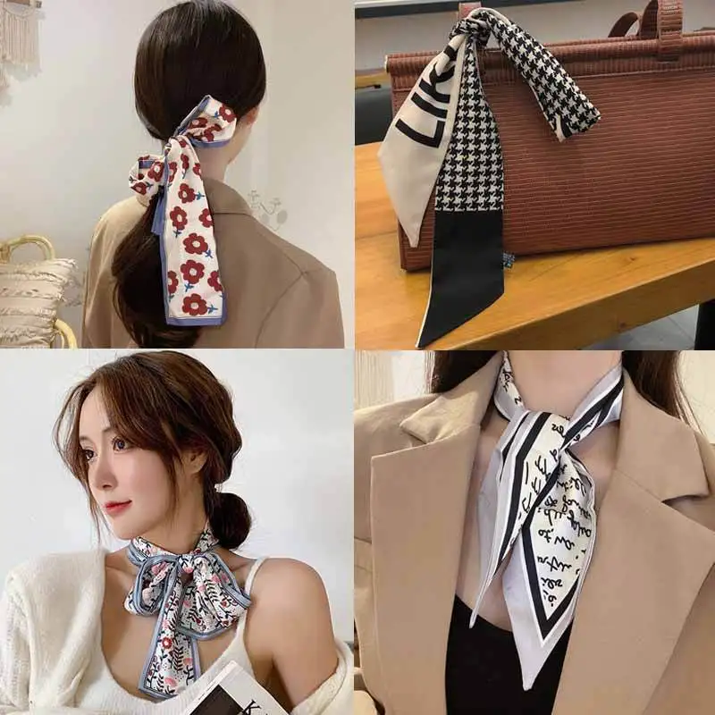 2021 модные Цветочный принт Scrunchies однотонные длинные волосы ленты для Женский