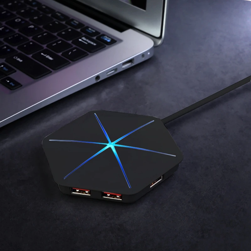 

6-Port USB2.0 Hub Splitter Color Light Charging Splitter with TF SD Card Reader for Multi-Device Desktop Laptops