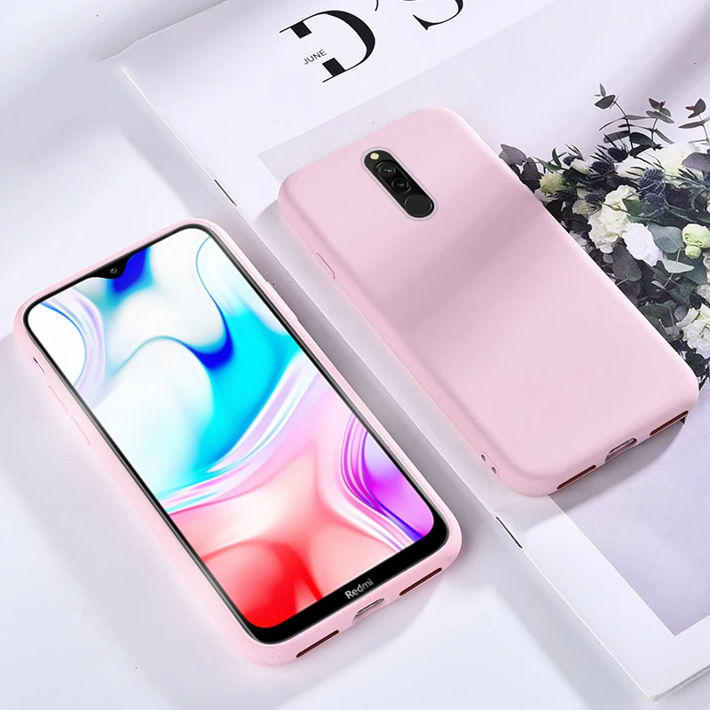 Pink Жидкий силиконовый чехол для Redmi 8, 8A, чехол-бампер, противоударный чехол, мягкий ТПУ чехол для телефона, для Xiaomi Redmi 8, 8A, 8 a, чехол Global - Color: Pink