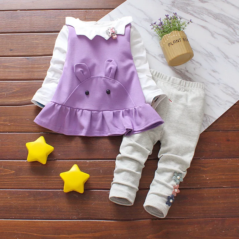 Зеленый Baby Girl Suit Fashion Children Spring And Autumn Lotus Leaf Long-sleeved Rabbit Cartoon Image Cotton Coat Minnie - Цвет: Зеленый