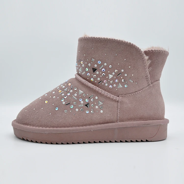 

Hot Fix зимние ботинки Rhinestone; Модная женская обувь из натуральной кожи; Повседневные зимние сапоги, ботинки по щиколотку, с мехом