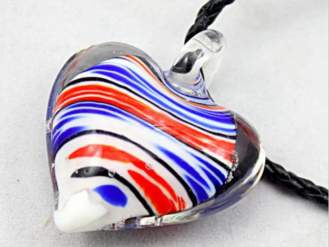 

New Handmade Murano Lampwork Glass Colorful Gold Sand Stripe Heart Pendant Fit Necklace Hot Sale Jewelry Gifts LL10